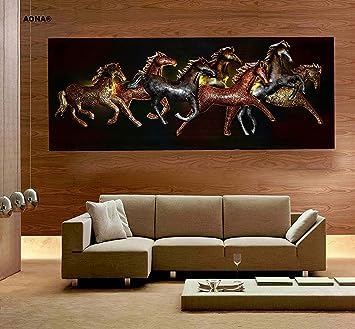 Modern 7 Running Horses on Board Metal Wall Art Décor