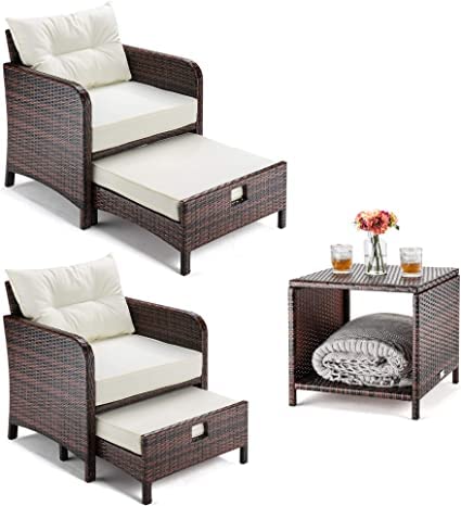 5 Pieces Wicker Patio Furniture Set Outdoor Patio Chairs with Ottomans
