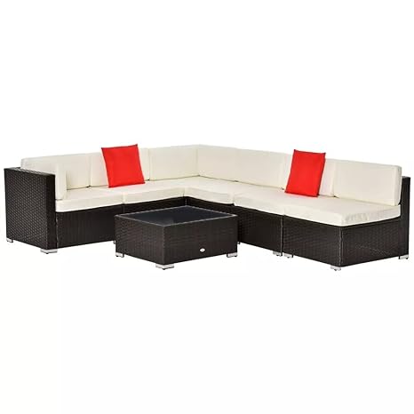 Sets 4 Pieces Outdoor Sofa With Cushion & Glass Table