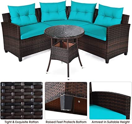 4 Piece L-Shape Sectional Curved Sofa Set for Garden Poolside