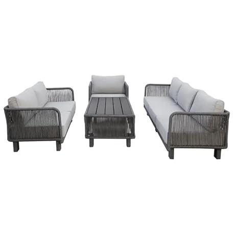 6 Seater Rope Patio Furniture Sofa Set with Center Table