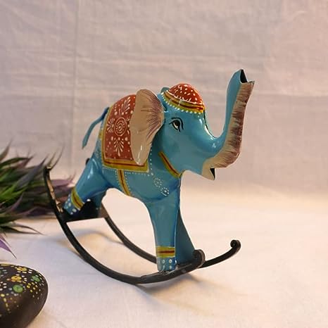 Handcrafted Iron Painted Rocking Elephant Showpiece