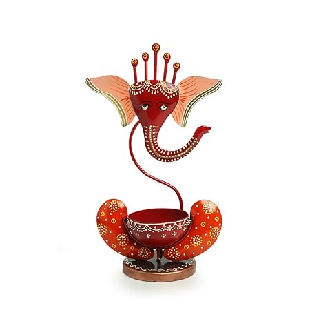 Handpainted Ganesha Tea Light Red