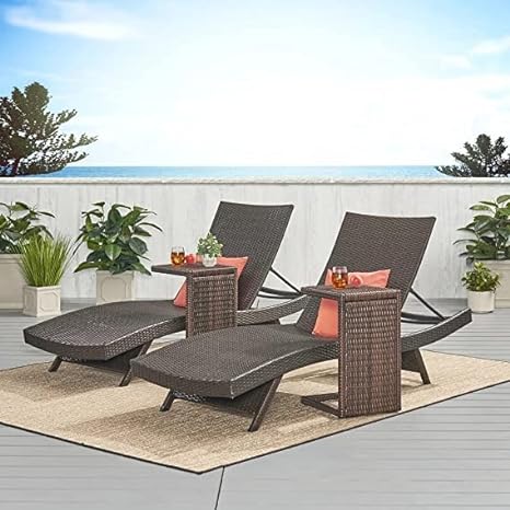 2 Sets Relax in Style Waterproof Wicker Rattan Lounge Sunbed with Table