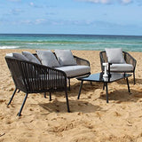 4-Piece Rope Patio Backyard Living Set with Center Table