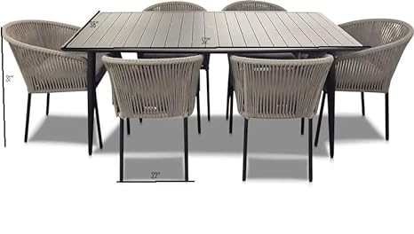 6 Seater Wooden Dining Table and Rope Chairs Set