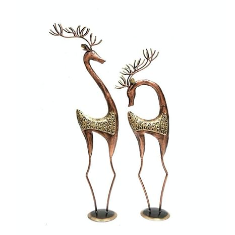 Handcrafted Iron Pair of Deer Decorative Statue