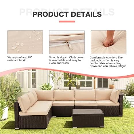 6 Seater Patio Sofa Set Outdoor Rattan&Wicker Sofa Cum Lounger