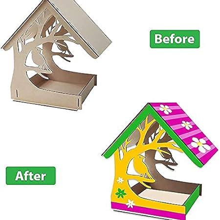 DIY2 Art Craft Wood Toys 3-D Painting Puzzle Bird House DIY Wooden Assembly Building Kit for Kid Children