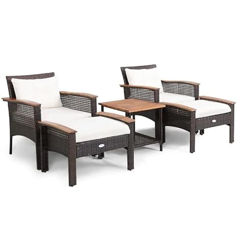 5 Piece Outdoor Wicker Furniture with Ottoman Set