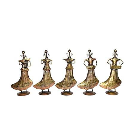 Handcrafted Antique Metal Tribal Musician Showpiece- Set of 5