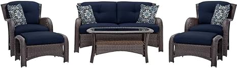 6 Piece Garden Sofa Set With Cushion (3 Sofa+ 2 ottoman+ 1 Table)