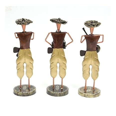 Antique Musician Men Metal Human Showpiece- Set of 3