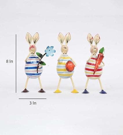 Iron Stripped Design Rabbit Showpiece- Set Of 3