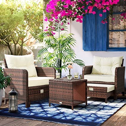 5 Pieces Wicker Patio Furniture Set Outdoor Patio Chairs with Ottomans