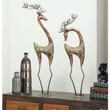 Handcrafted Iron Pair of Deer Decorative Statue