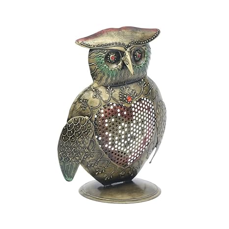 Handcrafted Iron Vintage Golden Owl Tealight Figurine