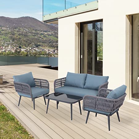 4 Seater outdoor weaving rope patio furniture set