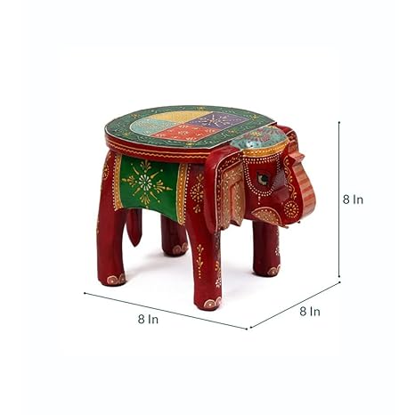 Handmade Wood And MDF Painted Elephant Chowki/ Antique Showpieces