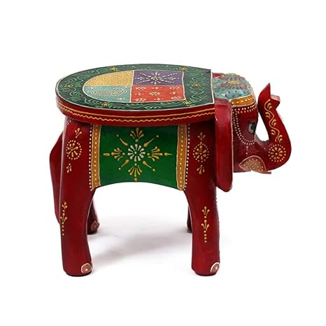 Handmade Wood And MDF Painted Elephant Chowki/ Antique Showpieces