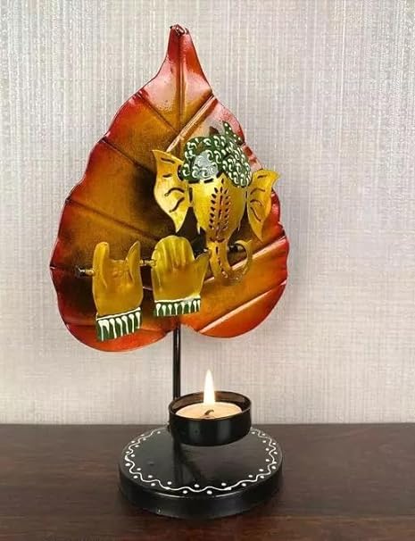 Ganesha Status on Leaf Shape Candle Holder