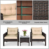 3 Pieces Patio Furniture Set Outdoor Rattan Wicker Coffee Table & Chairs Set