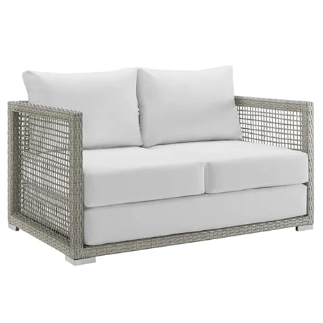 Silver Gray PE Wicker Furniture Conversation Sets with Washable Cushions & Glass Coffee Table for Garden