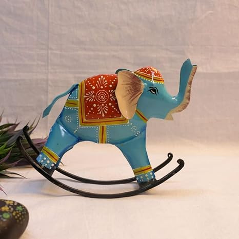 Handcrafted Iron Painted Rocking Elephant Showpiece