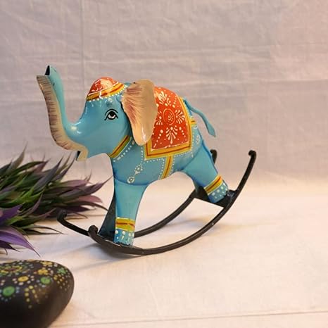 Handcrafted Iron Painted Rocking Elephant Showpiece