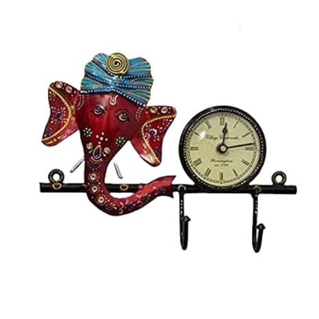 Lord Ganesha Wall Clock and Hook Set for Wall Decor