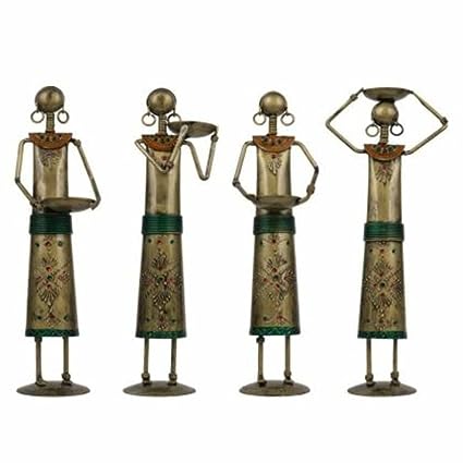 Iron Golden Tagari Doll Set Tribal Lady Worker Showpieces- Set of 4