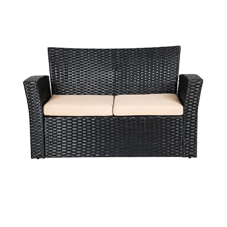 Outdoor Sectional Sofa Black All-Weather With Cushion & Table