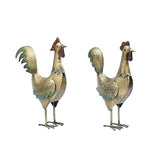 Handcrafted Vibrant Iron Painted Cock Figurine- Set of 2