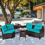 4 Piece L-Shape Sectional Curved Sofa Set for Garden Poolside