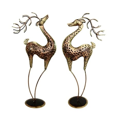 Antique Iron Pair of Deer Statue- Set of 2