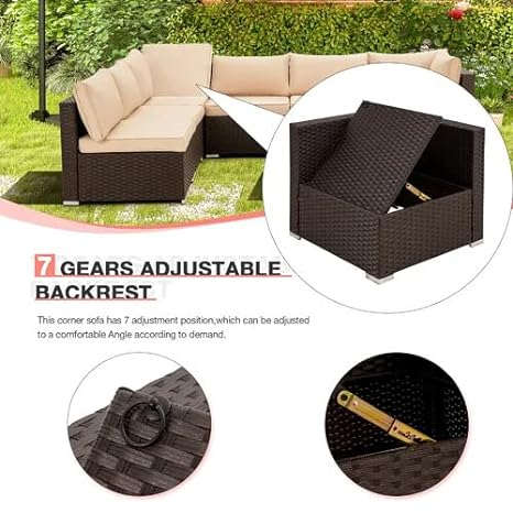 6 Seater Patio Sofa Set Outdoor Rattan&Wicker Sofa Cum Lounger