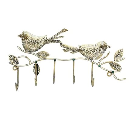 Metal Key Holder with 2 Birds and 5 Hooks