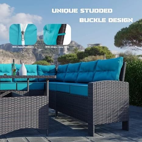 Indoor/Outdoor Sofa Set With Cushion & Glass Table