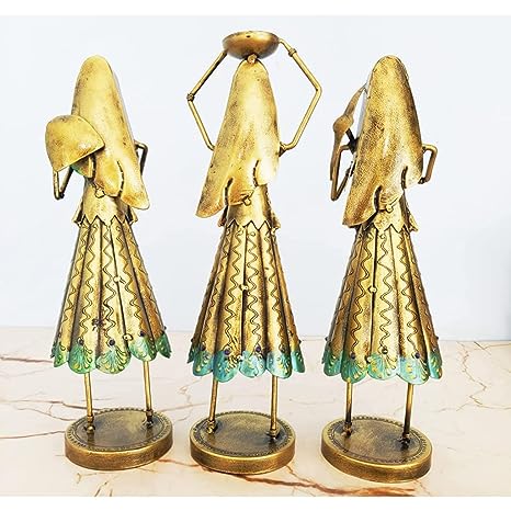 Antique Metal Tribal Working Lady Showpiece- Set of 3