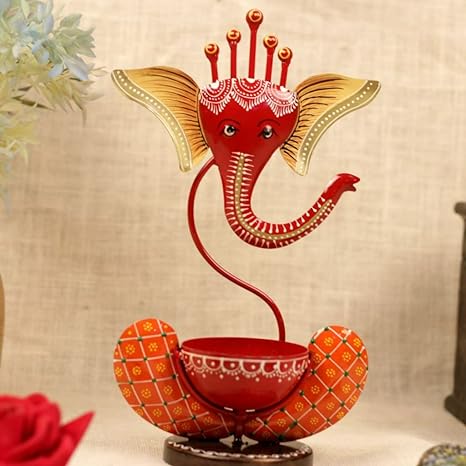 Handpainted Ganesha Tea Light Red
