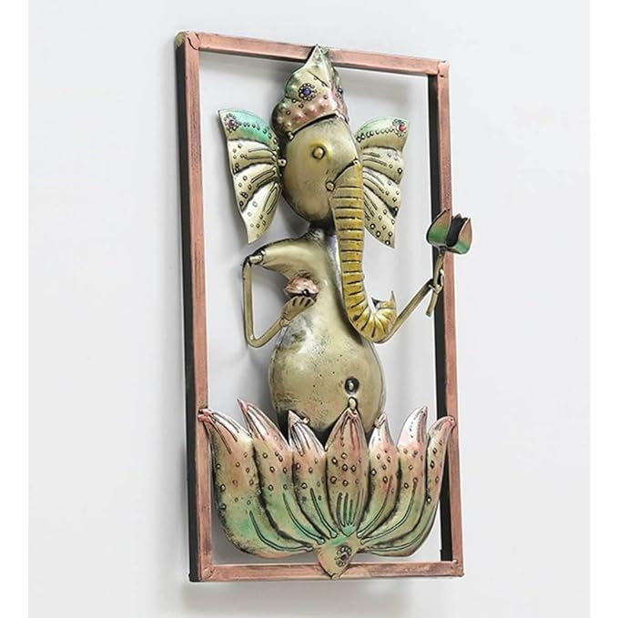 Handcrafted Iron Lord Ganesha Wall Art In Brown