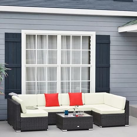 Sets 4 Pieces Outdoor Sofa With Cushion & Glass Table