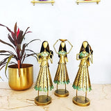 Antique Metal Tribal Working Lady Showpiece- Set of 3