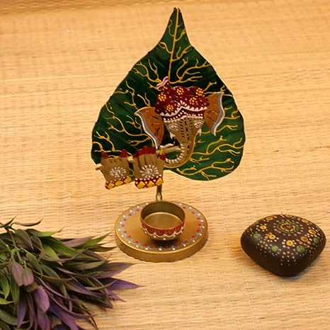 Handpainted Metal Pan Ganesh Shape Tea Light Holder