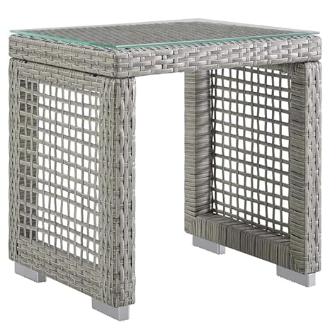 Silver Gray PE Wicker Furniture Conversation Sets with Washable Cushions & Glass Coffee Table for Garden