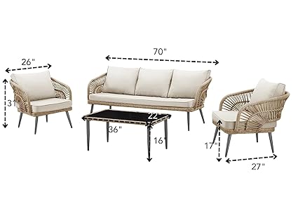 4-Piece Outdoor Rope Patio Furniture with Cushions & Table