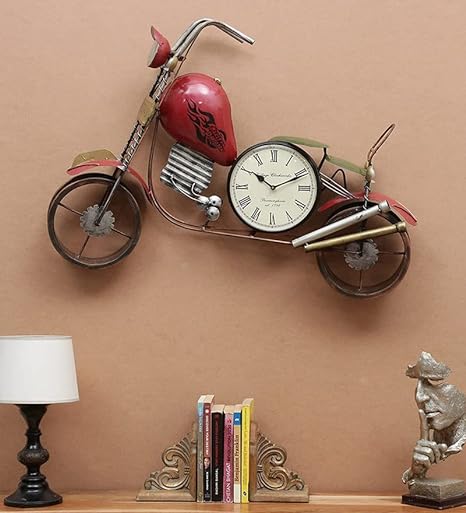 Iron Red Bike with Clock Showpiece
