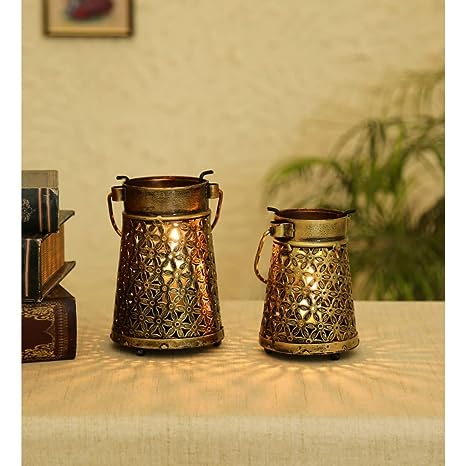 Gold Metal Table Candle Holder- Set of 2