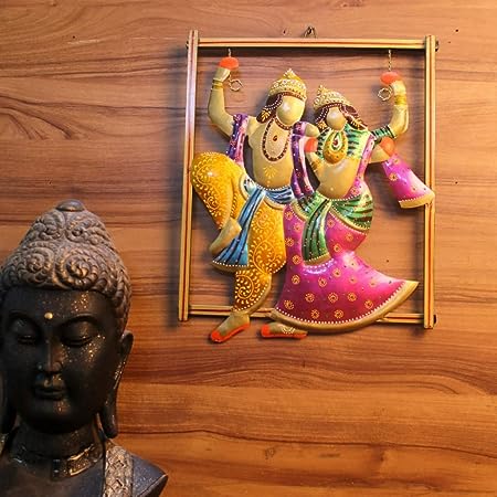 Handcrafted Iron Painted Wall Radha Krishna Farme