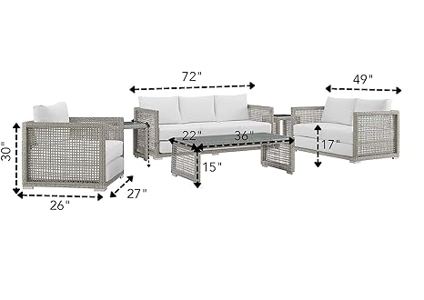 Silver Gray PE Wicker Furniture Conversation Sets with Washable Cushions & Glass Coffee Table for Garden